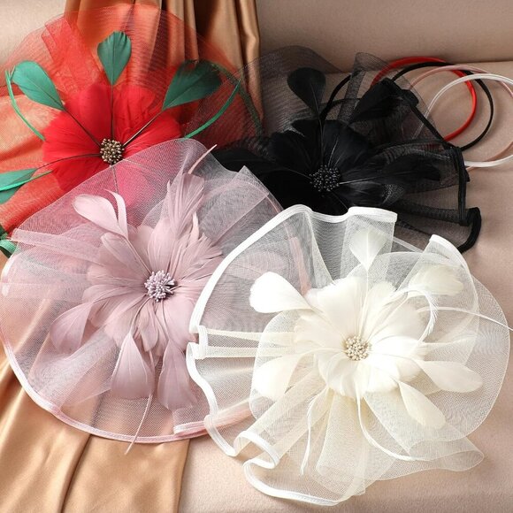 Vintage Mesh Kentucky Fascinator Headband Feather Flower Derby Hat for Women Gir - Picture 6 of 6
